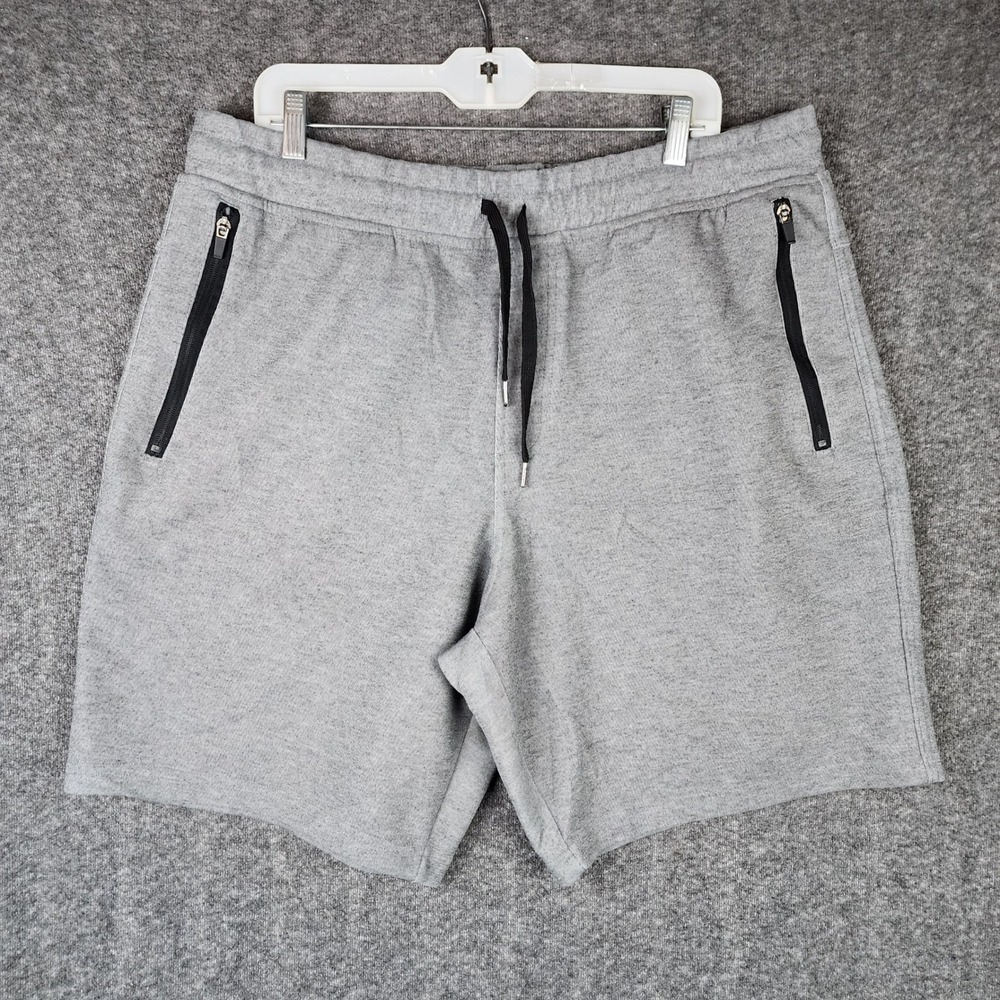 90 Degree by Reflex Tech Fleece Shorts Mens XXL Grey Zipper Pockets Athletic
